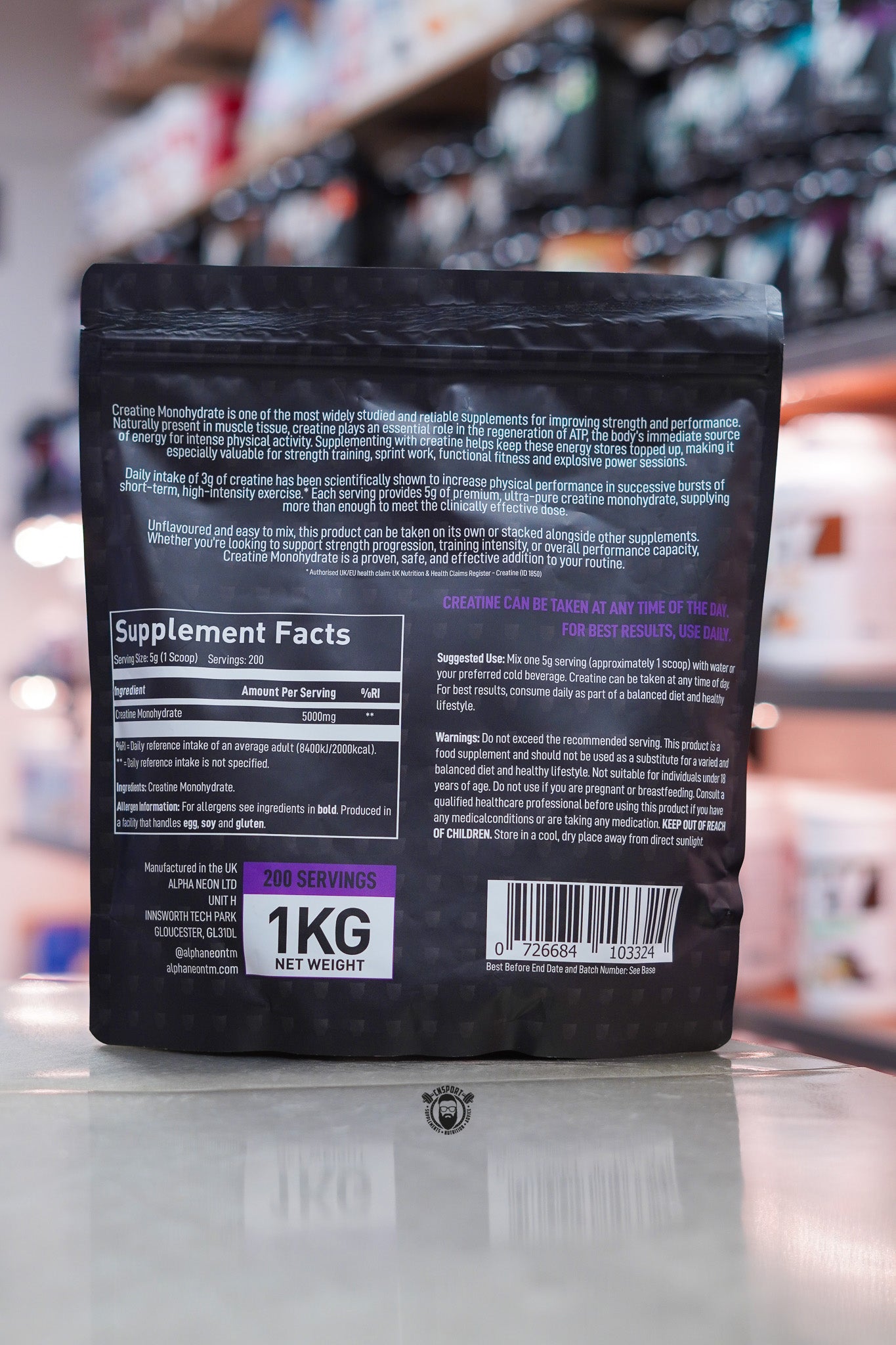 Alpha Neon - Creatine Monohydrate - 1 Kg - 200 Servings