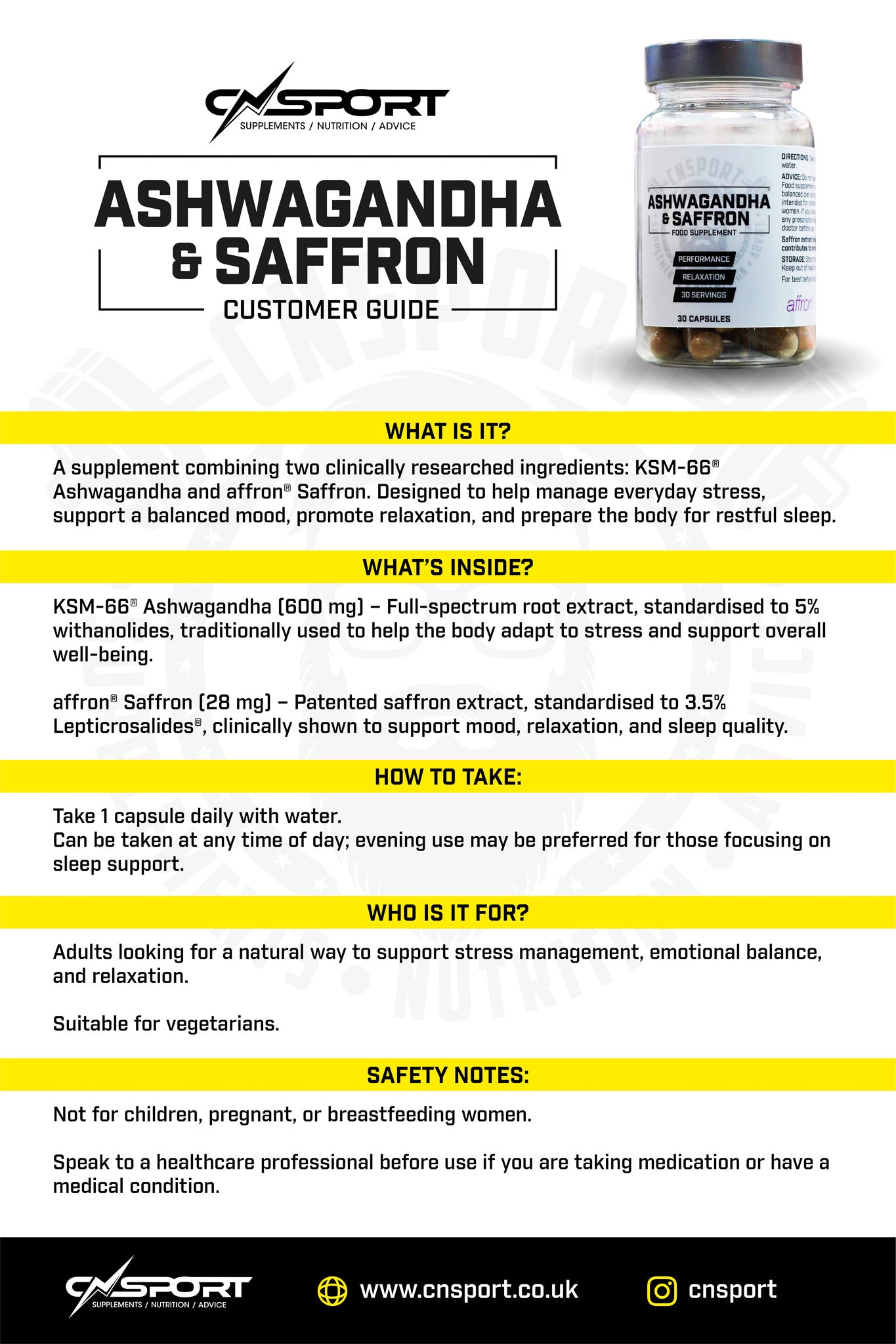 CNSport - Ashwagandha & Saffron - 30 Capsules