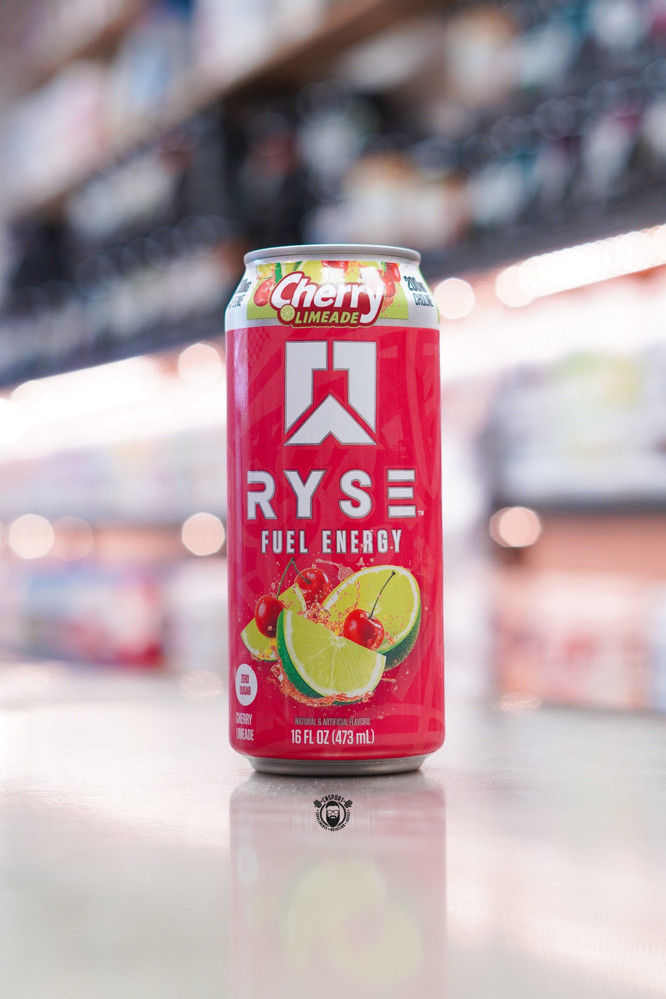 RYSE Fuel Energy Drink 473ml Cherry Limeade flavour can with zero sugar.