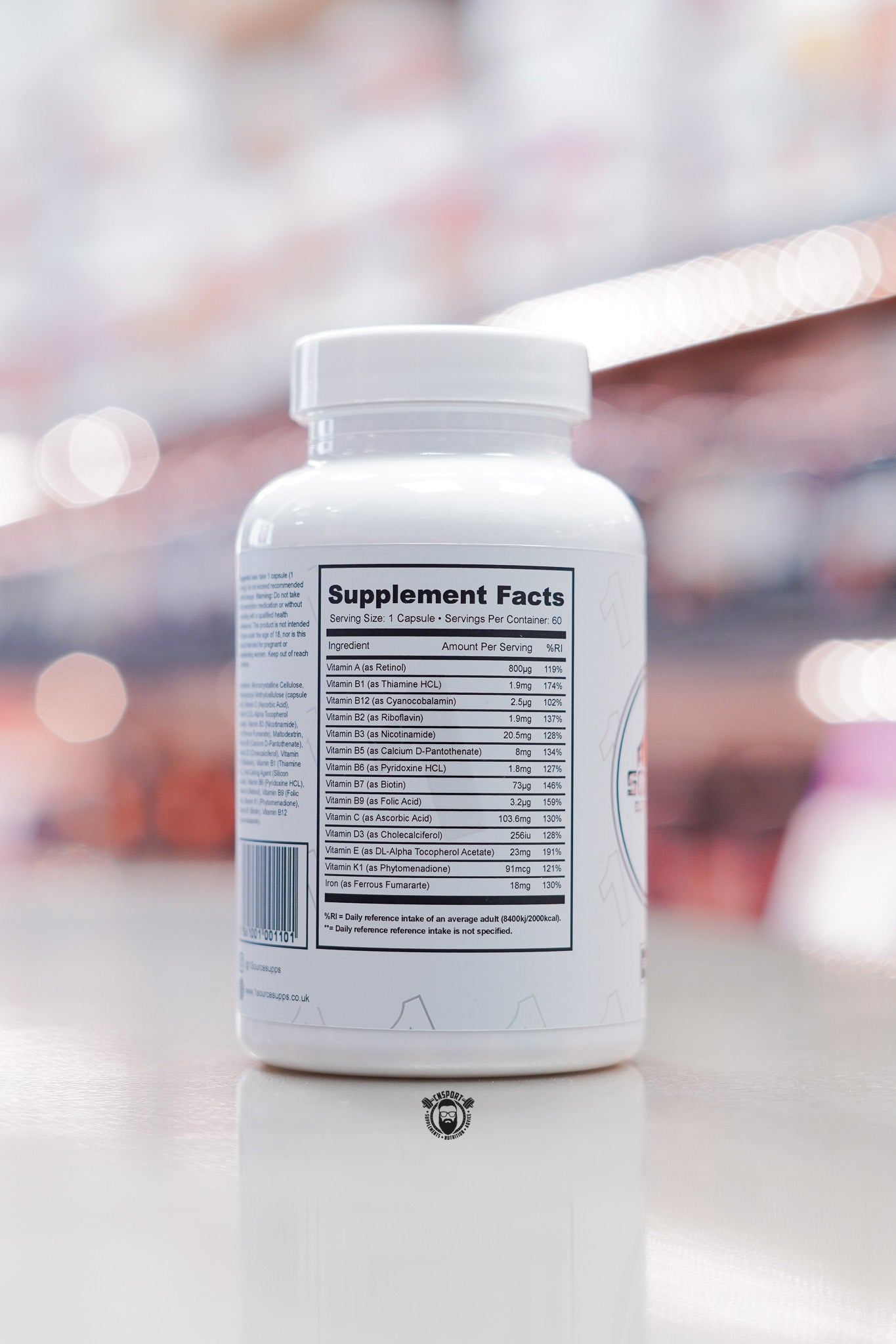 1 Source Supplements Immune 1 multivitamin capsules showing supplement facts panel with vitamins, minerals, serving size and daily values.