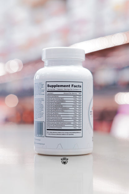 1 Source Supplements Immune 1 multivitamin capsules showing supplement facts panel with vitamins, minerals, serving size and daily values.