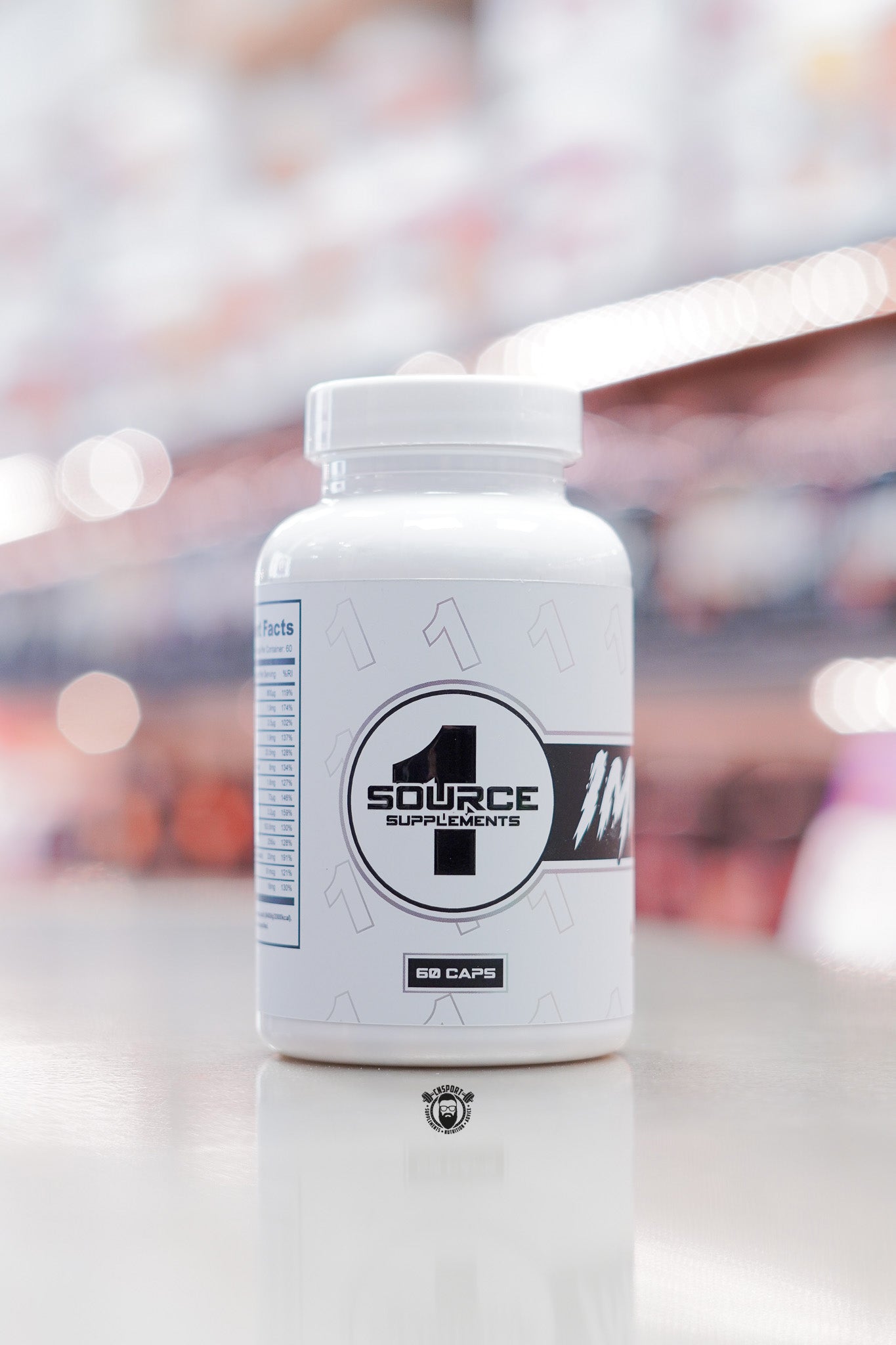 1 Source Supplements Immune 1 multivitamin bottle side view showing Source 1 logo and 60 capsule count.”