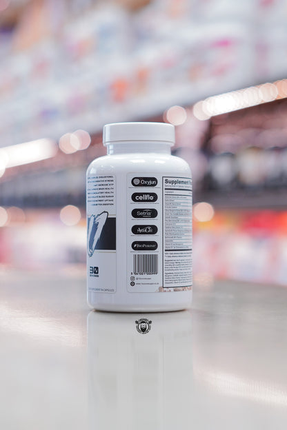 Side view of 1 Source Supplements Vital 1 capsule bottle showing supplement facts icons and barcode.