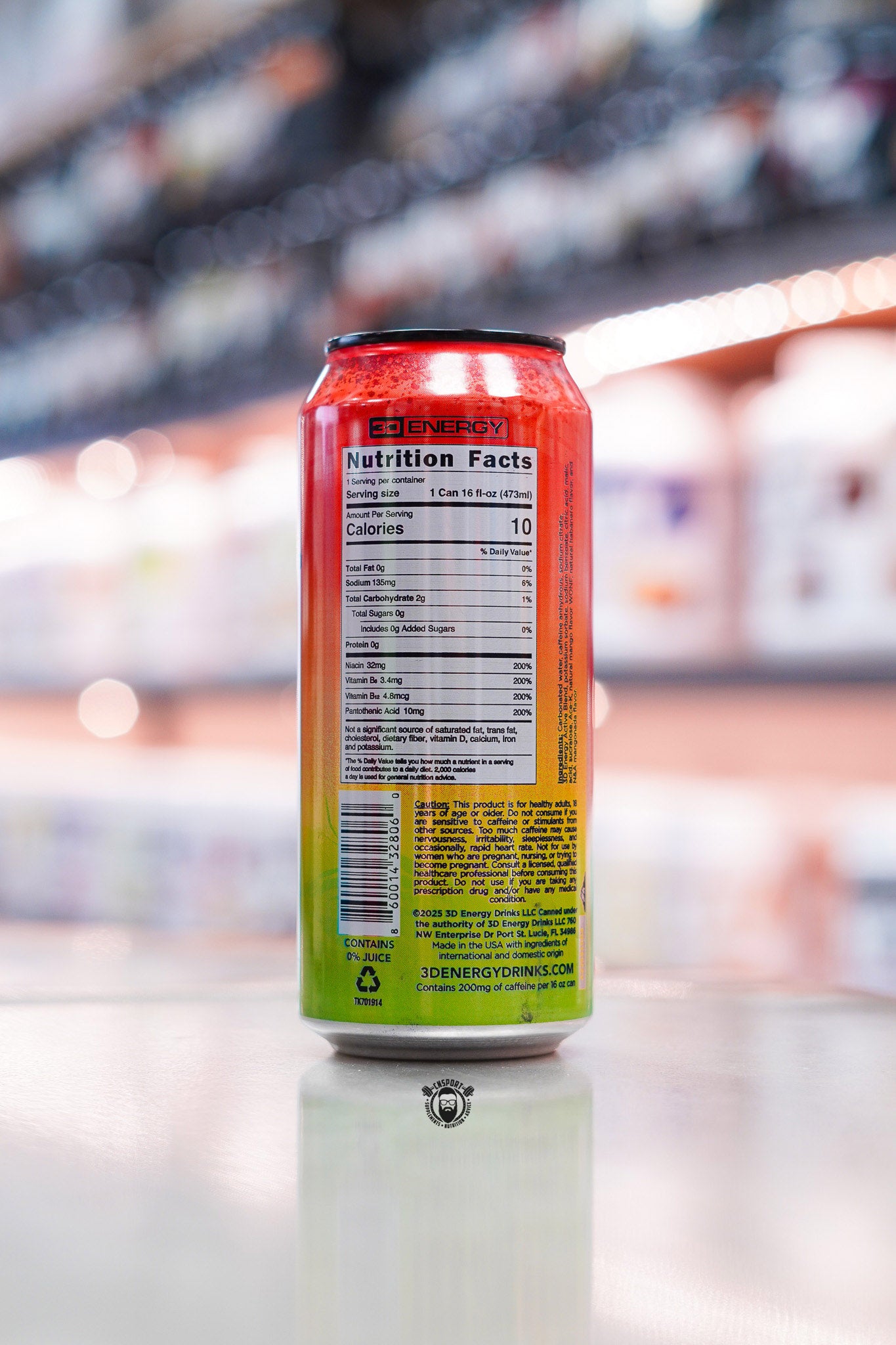 3D Energy - 473ml ingredient label
