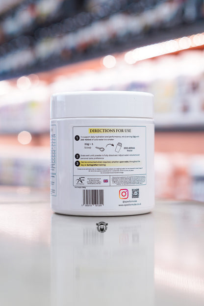 Side panel of Apex Formulas Apex Hydrate Iced Lemon showing directions for use, serving instructions, barcode, manufacturer information, QR code, and daily hydration guidance.