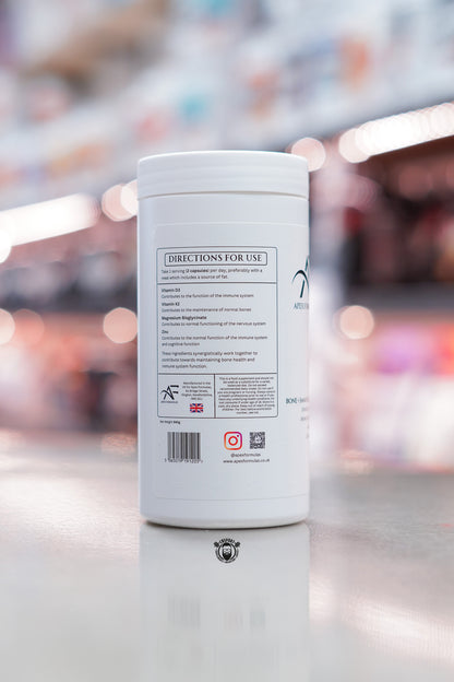 Apex Formulas Vitamin D3 + K2 bottle showing directions for use and product information panel.