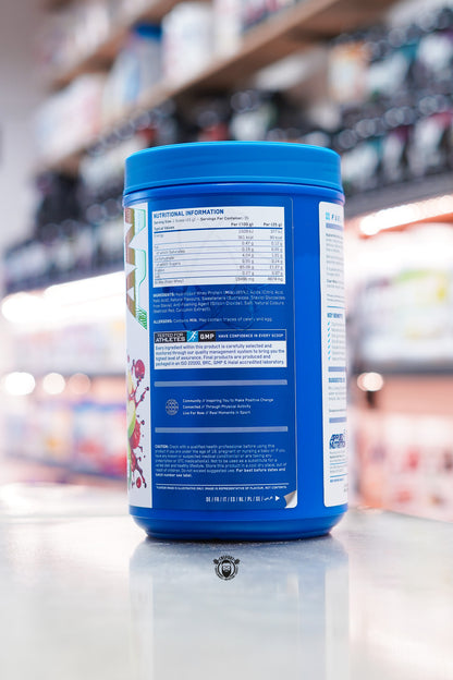 Back panel of Applied Nutrition Clear Whey Protein Cherry & Apple 875g showing nutritional information, ingredients and allergen details.
