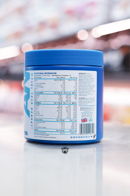 Applied Nutrition Creatine + Hydration supplement rear label showing full nutritional information, ingredients list, and barcode.