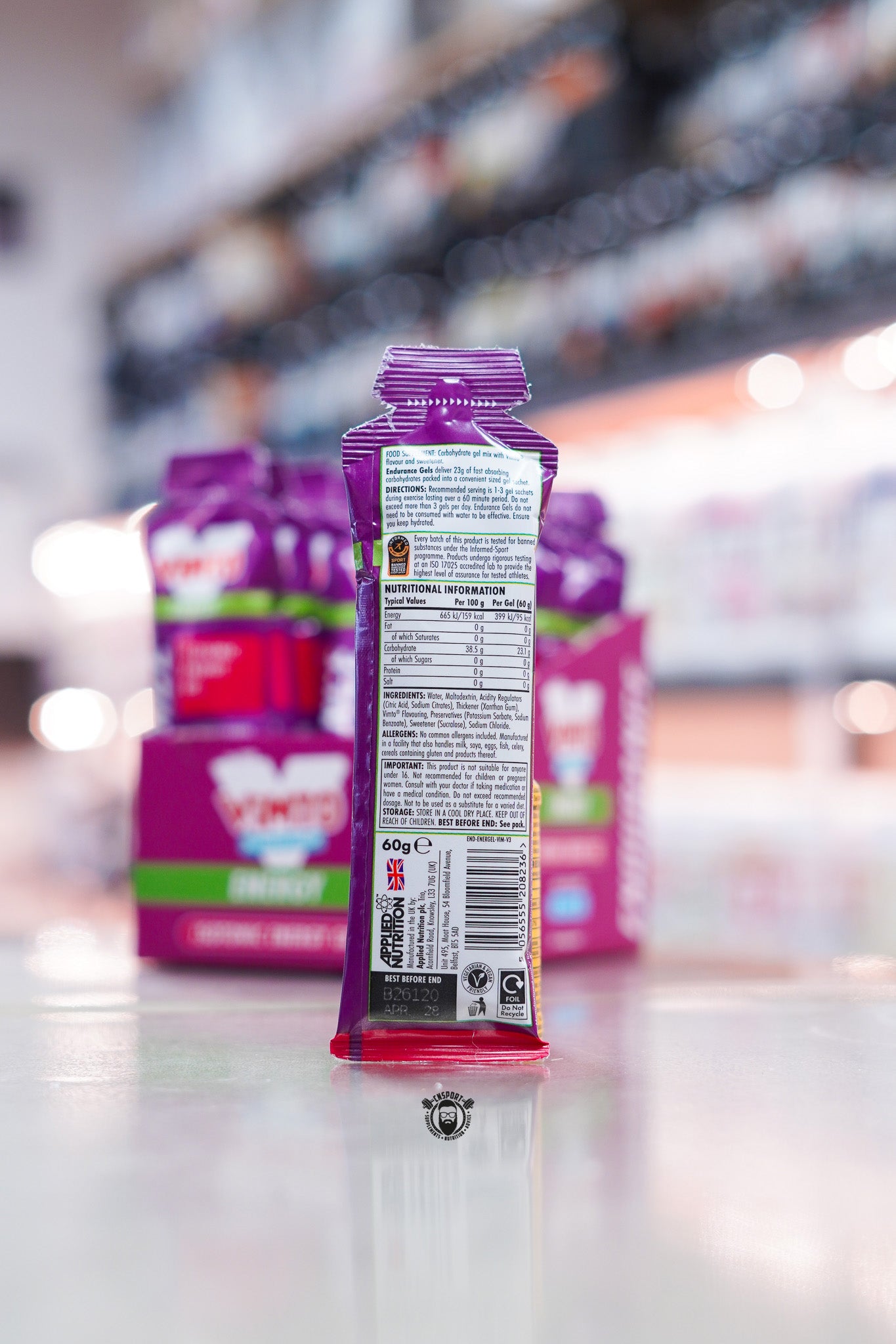 Applied Nutrition - Endurance Sprint - Isotonic Energy Gel + Caffeine - 60g ingredient label