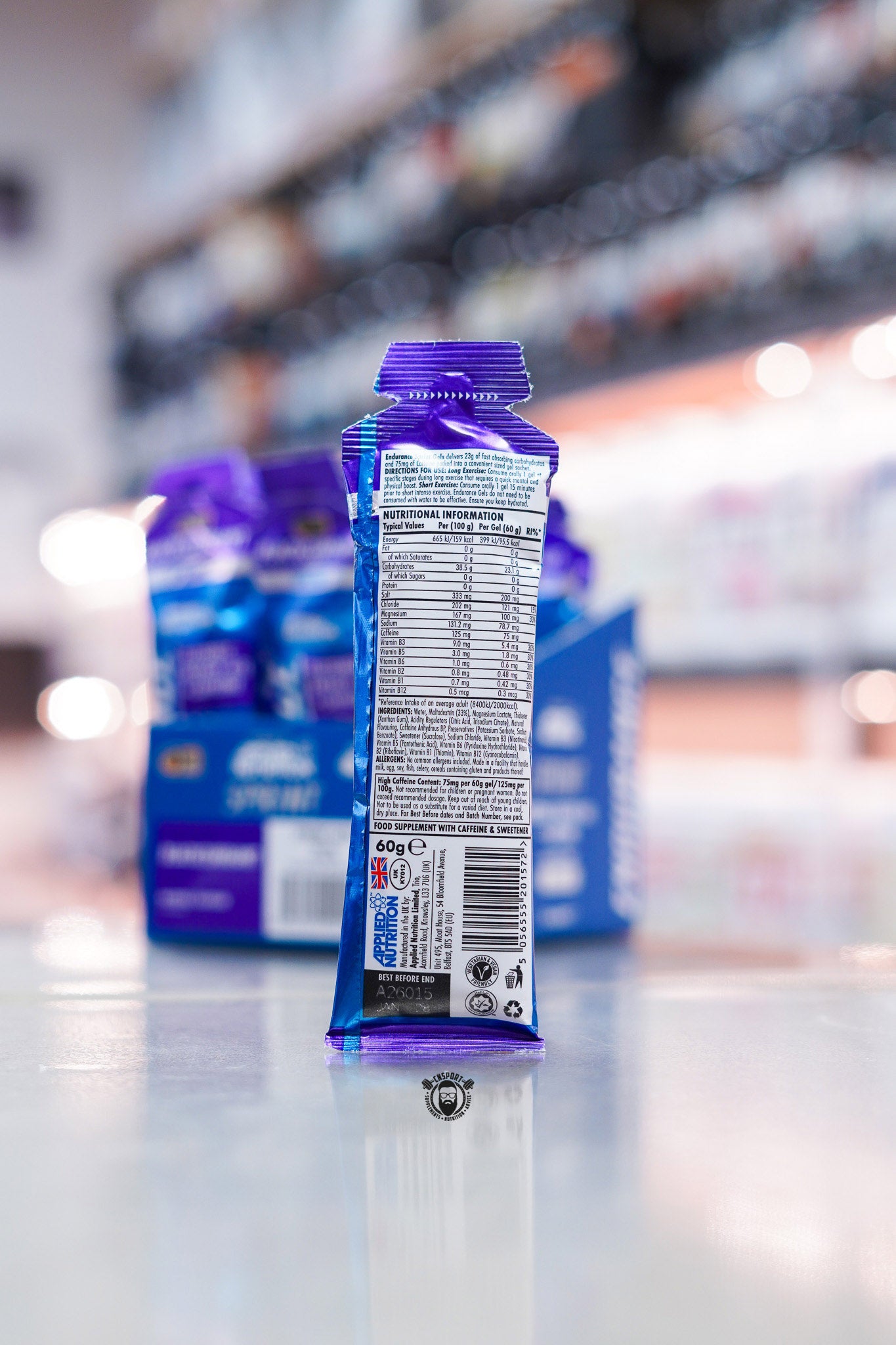 Applied Nutrition - Endurance Sprint - Isotonic Energy Gel + Caffeine - 60g ingredient label