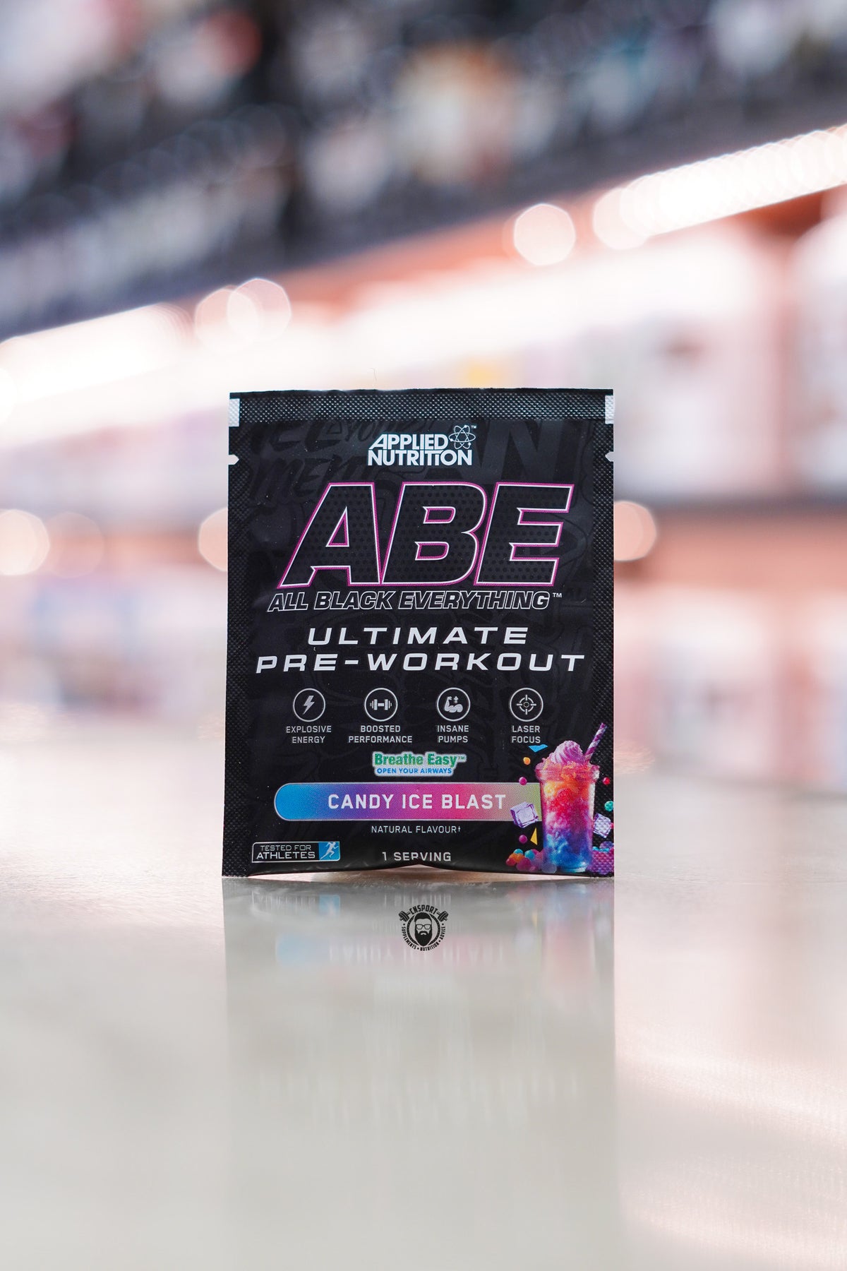 Applied Nutrition ABE Ultimate Pre-Workout Candy Ice Blast flavour single serving 12.5g sample sachet.