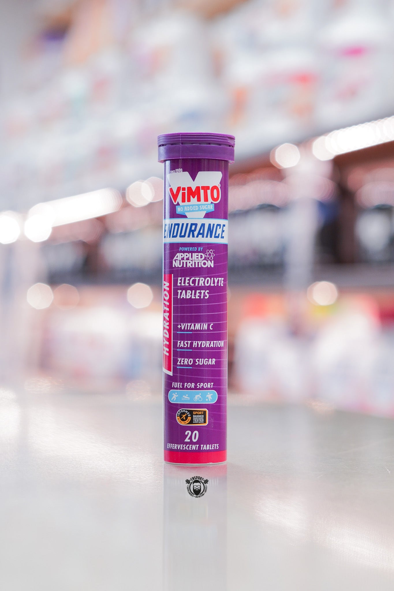 Applied Nutrition Endurance Electrolyte Tablets Vimto flavour tube with 20 sugar-free effervescent hydration tablets.