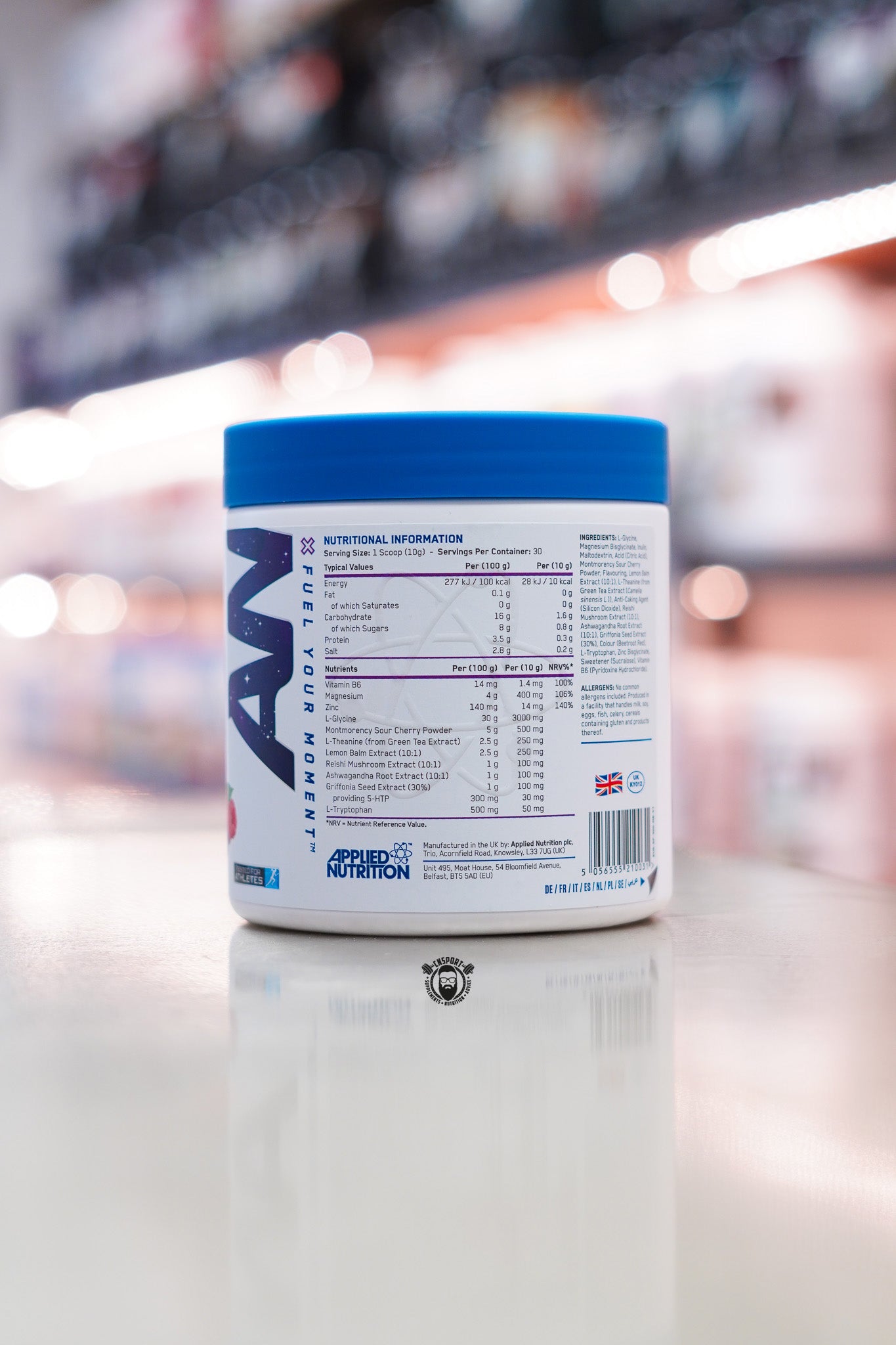 Close-up of the Mixed Berry tub showing the nutritional information, ingredient list, allergens and barcode.