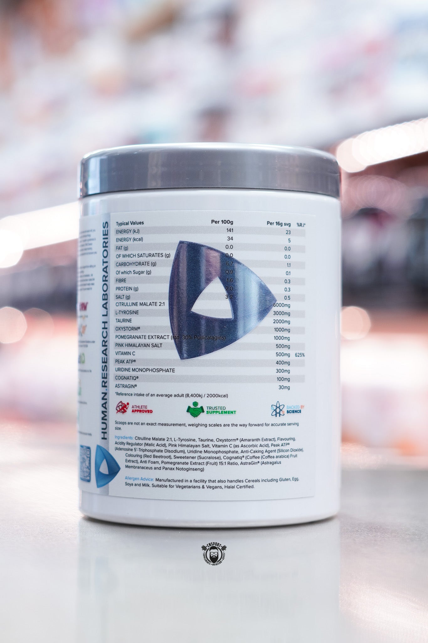 HR Labs Proven pre-workout Gummy Bears flavour showing detailed nutritional panel with ingredient dosages.