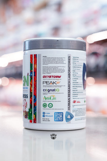 HR Labs Proven Gummy Bears pre-workout side view highlighting product story, branded ingredient logos, and certifications.