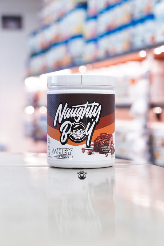 Naughty Boy Whey Protein Chocolate Brownie flavour 450g protein powder tub