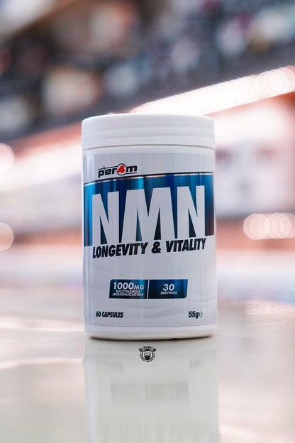Per4m NMN Longevity & Vitality supplement providing 1,000mg Nicotinamide Mononucleotide (NMN) per serving with 60 capsules and 30 servings.