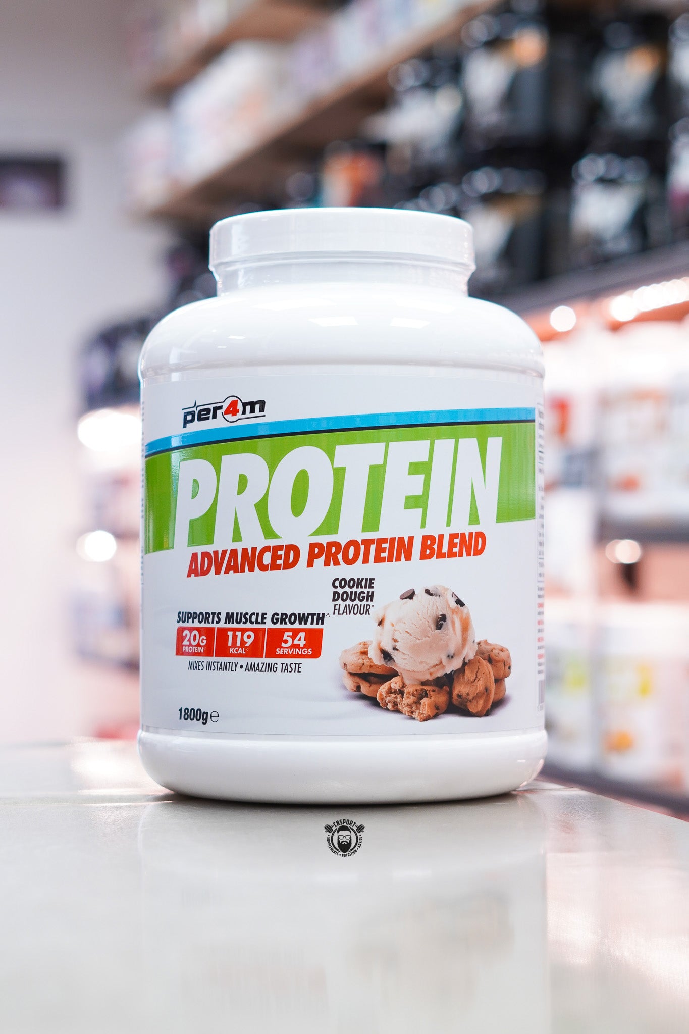 Per4m Protein Advanced Protein Blend 1.8kg Cookie Dough flavour protein powder tub.