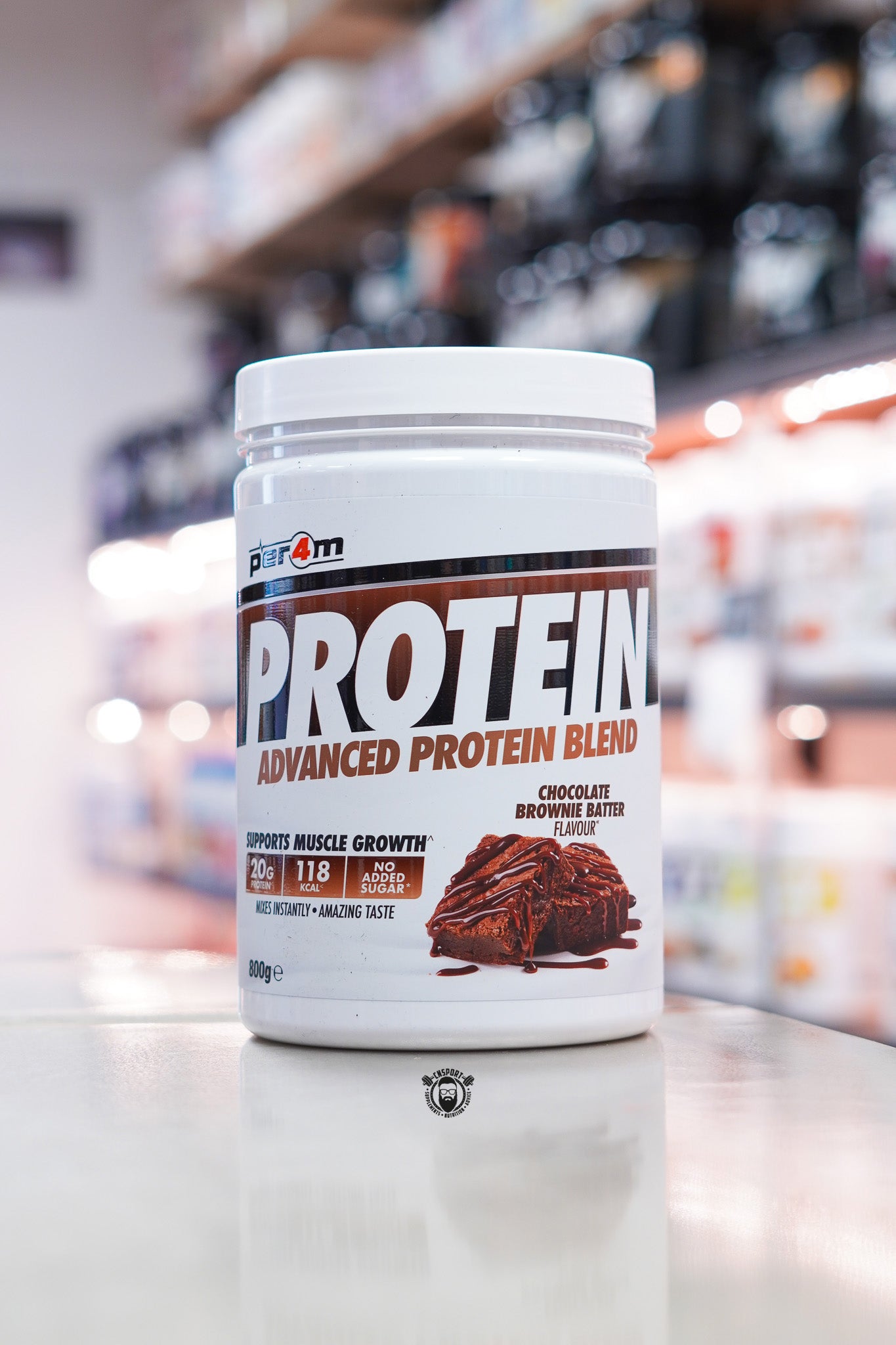 Per4m Protein Advanced Protein Blend 800g in Chocolate Brownie Batter flavour, providing 20g protein per serving with no added sugar.
