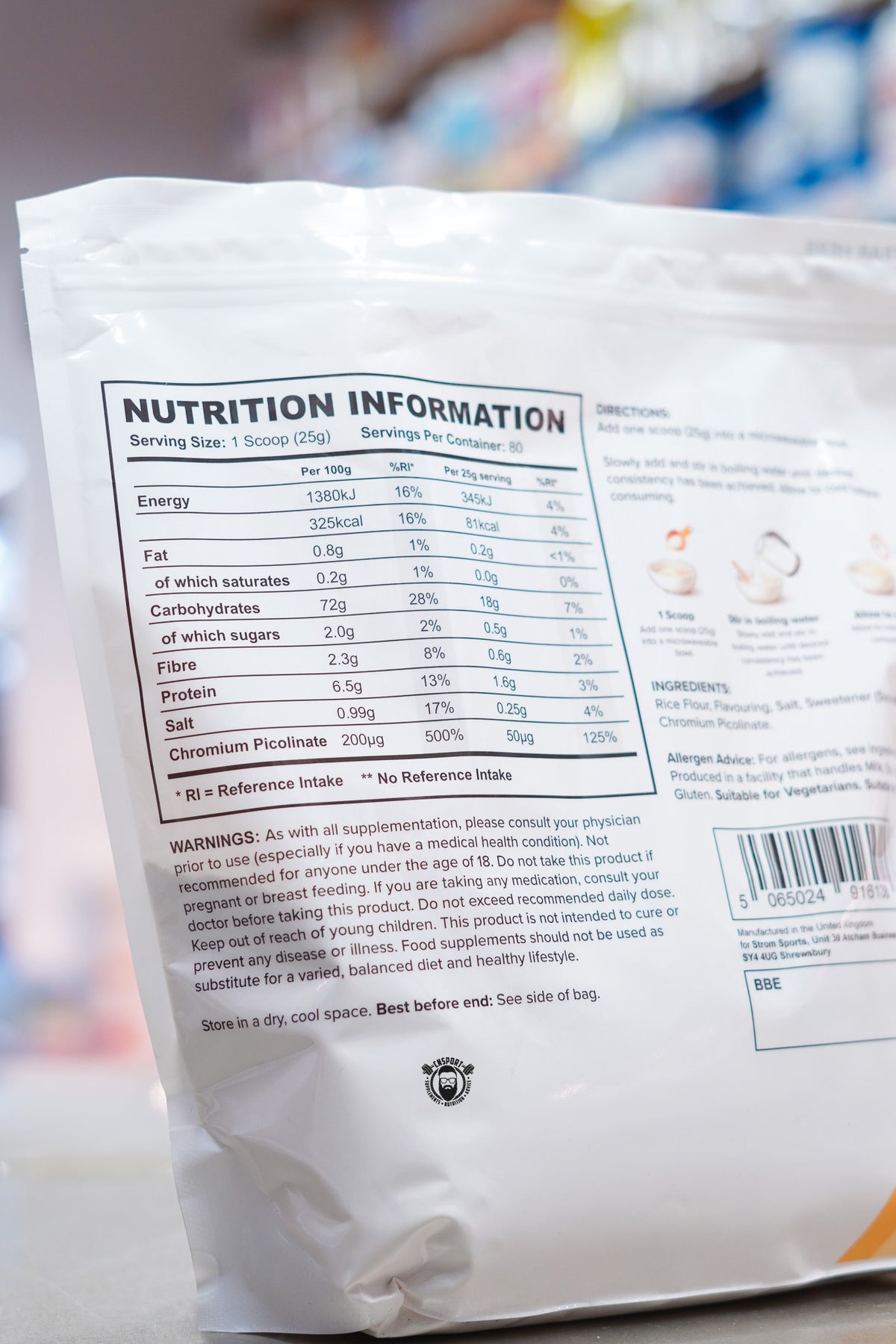 Strom - Cream of Rice - 2kg ingredient label
