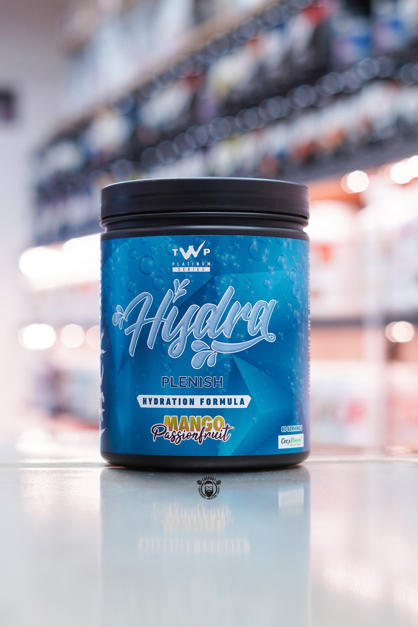 TWP Hydra Plenish hydration formula tub, Mango Passionfruit flavour, 80 servings.