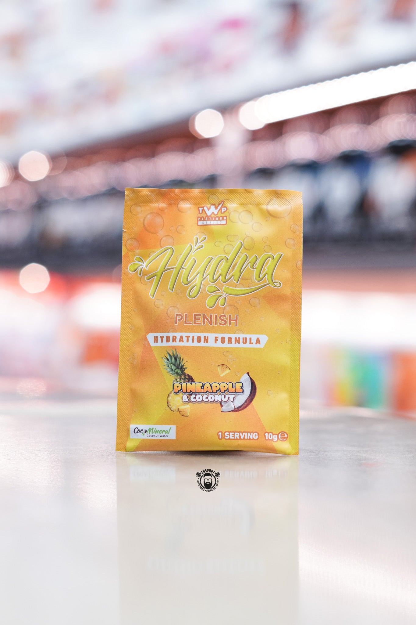 TWP Hydra Plenish hydration formula sample sachet, Pineapple and Coconut flavour, 10g single serving.