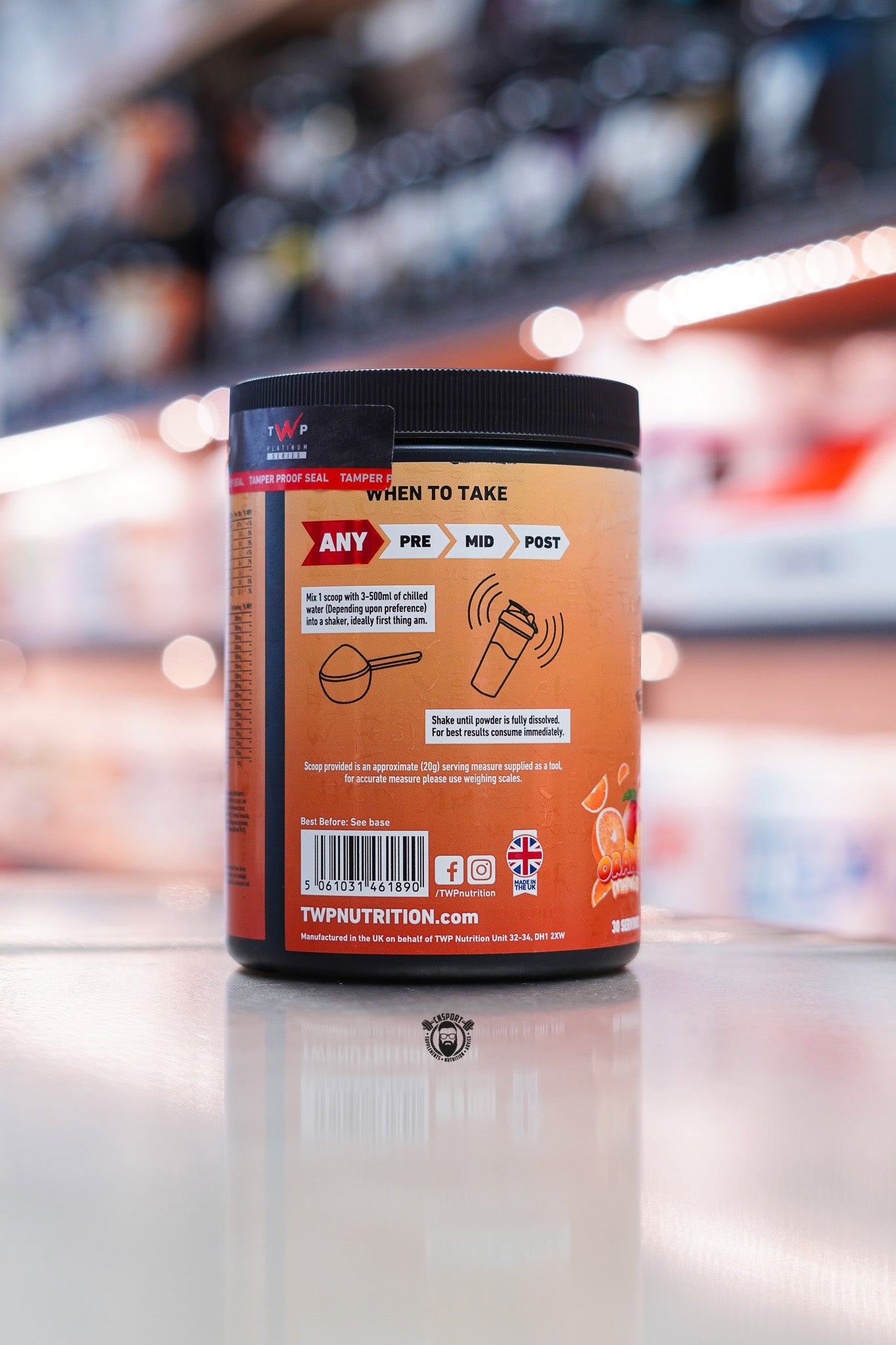 Alt text – Directions panel:
TWP KickStart AM directions for use with mixing instructions and timing guidance on orange label.