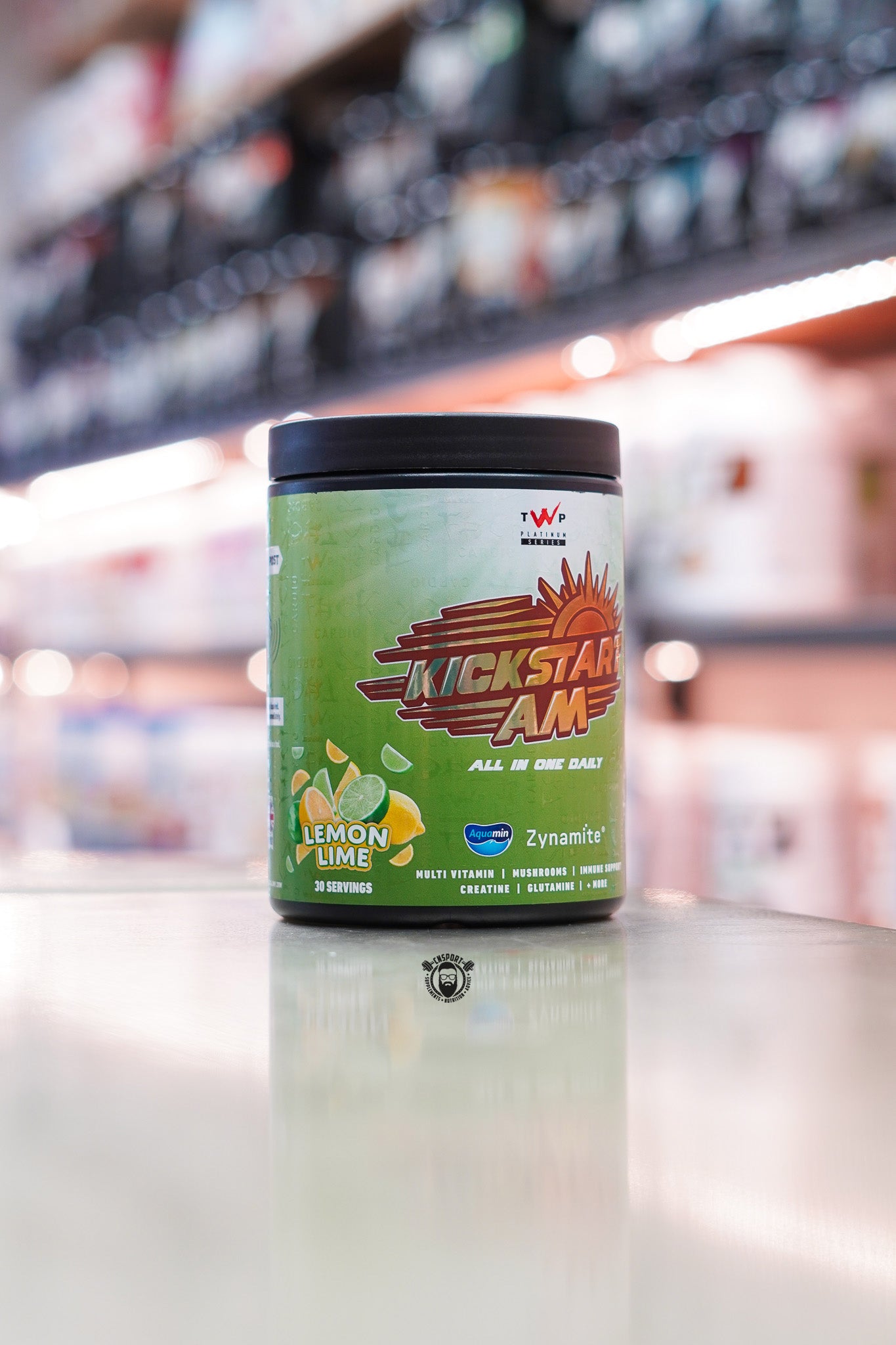 TWP Kickstart AM All In One Daily Lemon Lime flavour 30 serving supplement tub.