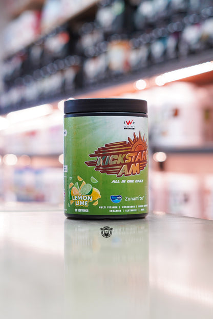 TWP Kickstart AM All In One Daily Lemon Lime flavour 30 serving supplement tub.